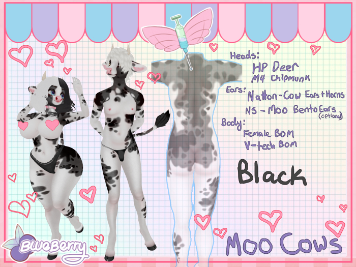 Second Life Marketplace Blueberry Cow Black